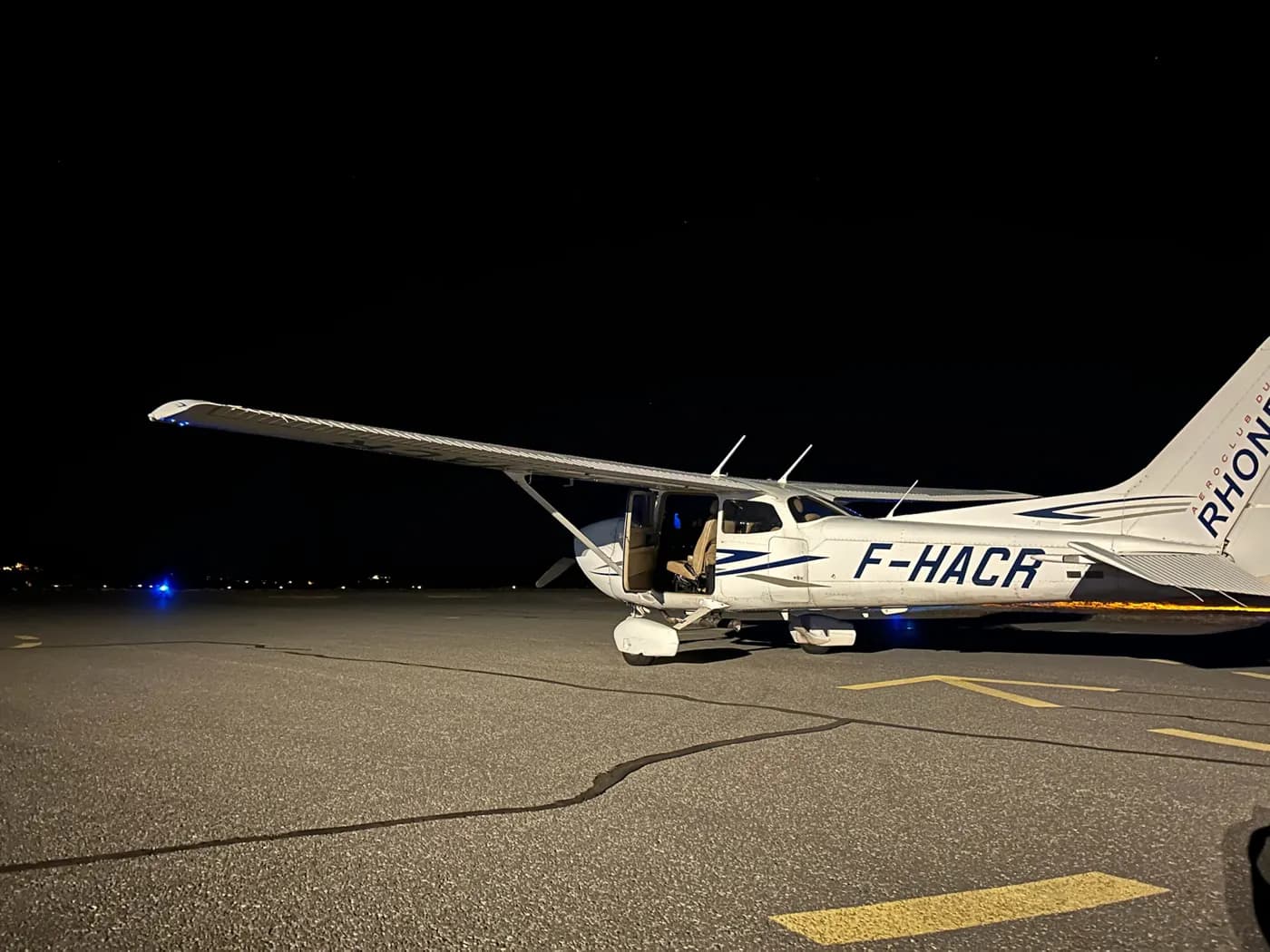 F-HACR on the ramp at night